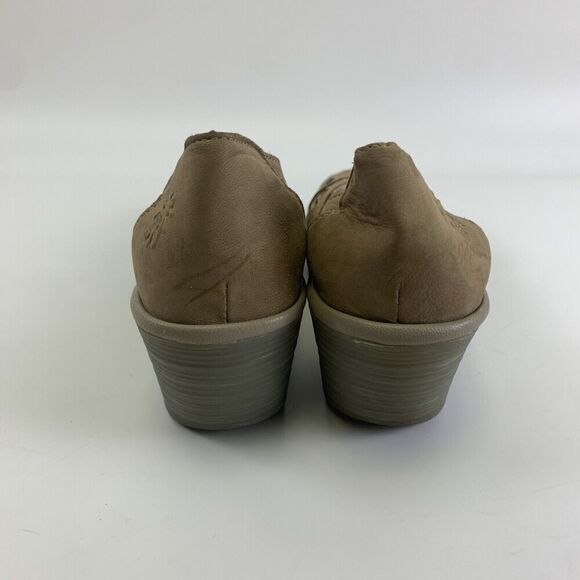 Fly London Yadi Wedge Taupe Suede Slip On Open Toe Strappy Sandal Women 40 9-9.5 - Picture 5 of 13